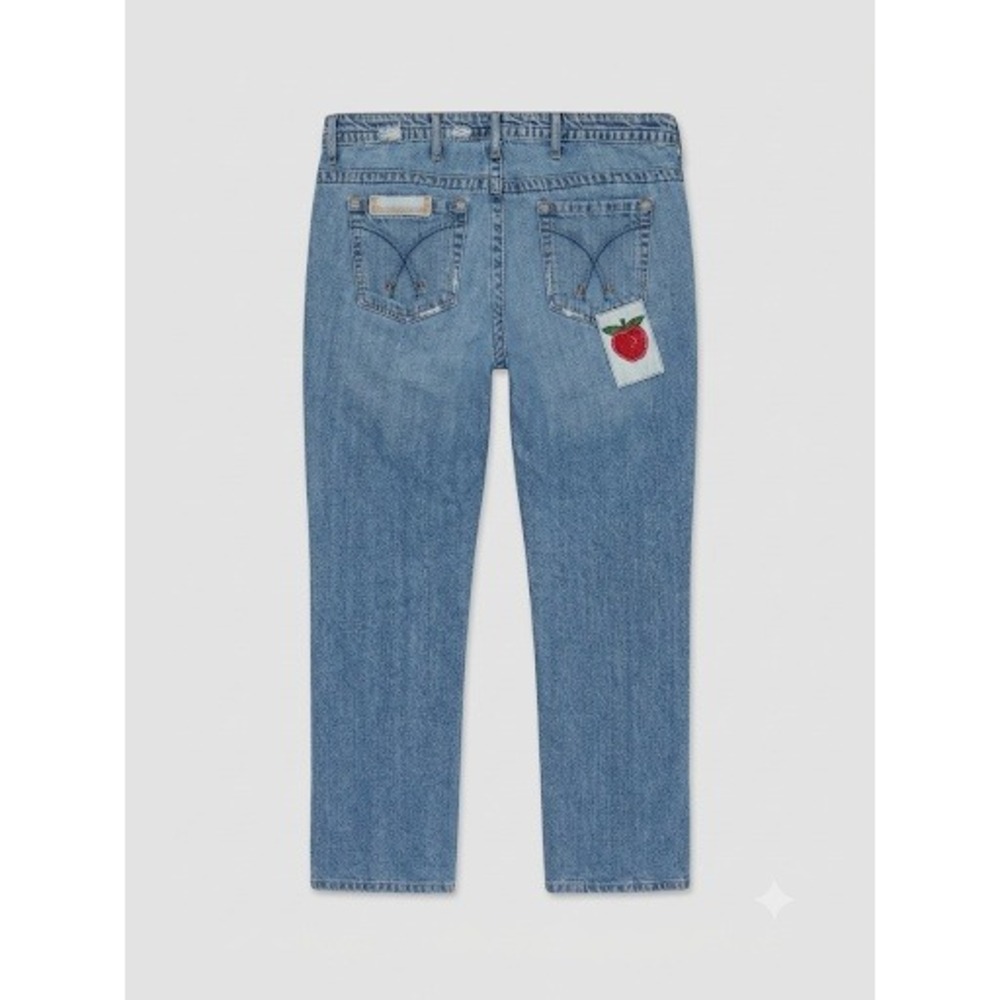 Distressed Patchwork Boyfriend Jeans Light Wash Daisy Strawberry Straight Leg